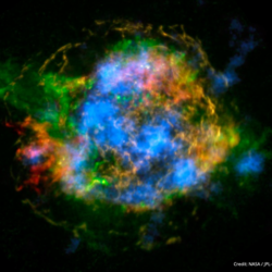 Composite image of Radioactivity as Imaged by NuSTAR and low level X-ray energies imaged by Chandra