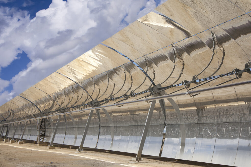 Parabolic solar trough collector demonstrating need for cleaning