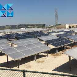 Soiled solar panel rows at QEERI Outdoor Testing Facility